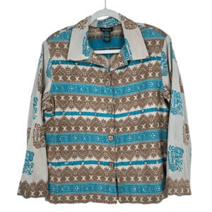 Vintage West End Womens L Southwestern Aztec Shirt Jacket Seashell Embellishment